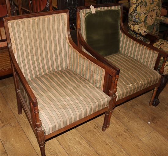 A pair of Regency style mahogany bergere armchairs, W.2ft D.2ft 1in. H.2ft 10in.